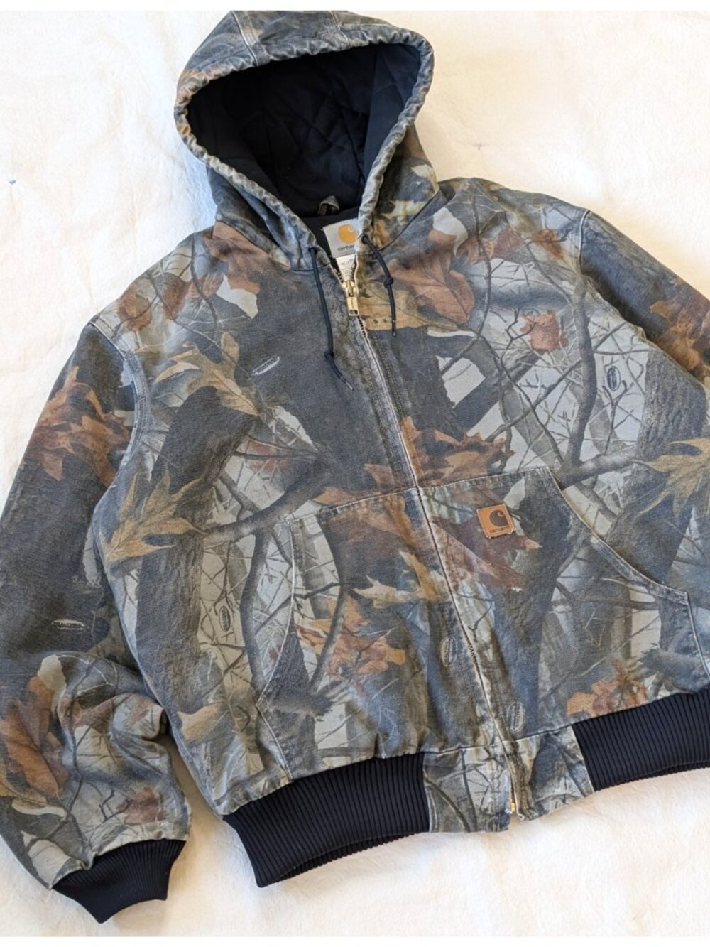 Carhartt Jacket Mens Large Camo Hooded Full Zip Quilted Insulated J143 CMO